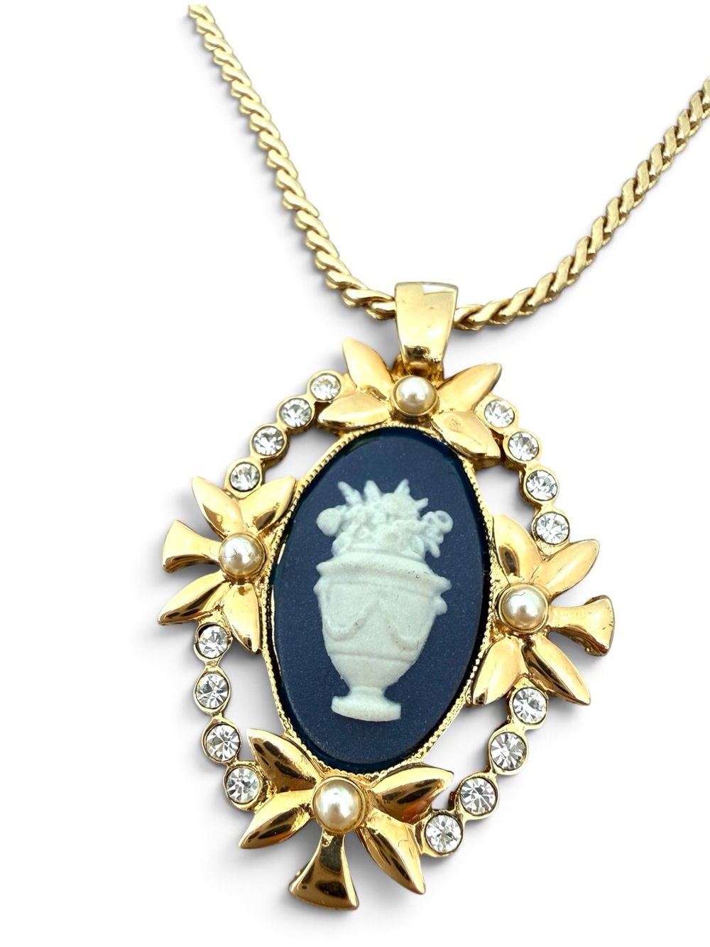 Wedgwood Gold-Tone Blue and White Cameo Pendant Necklace
